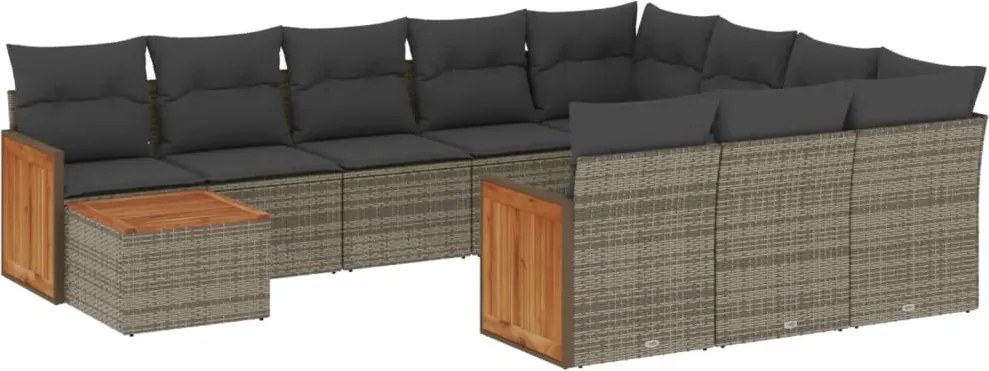 vidaXL Set canapele de grădină cu perne, 11 piese, gri, poliratan