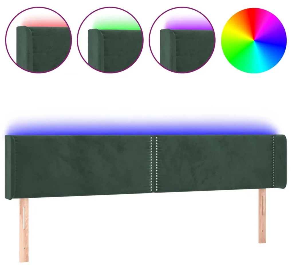 3123153 vidaXL Tăblie de pat cu LED, verde închis, 163x16x78/88 cm, catifea