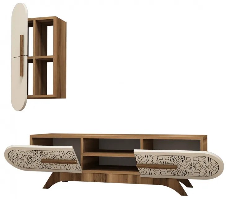 Ansamblu Comoda TV Defne Walnut-Cream