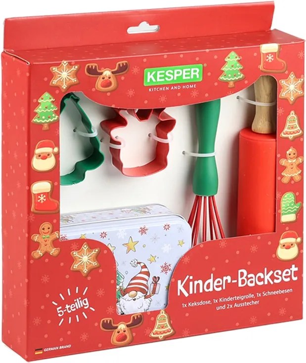 Set pentru copii pentru prepararea prăjiturilor de Crăciun Kesper 69128, 5 piese, cutie de depozitare, multicolor