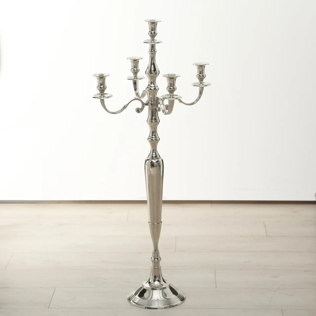 Sfesnic lumanari argintiu, din aluminiu, 105 cm, Victoria