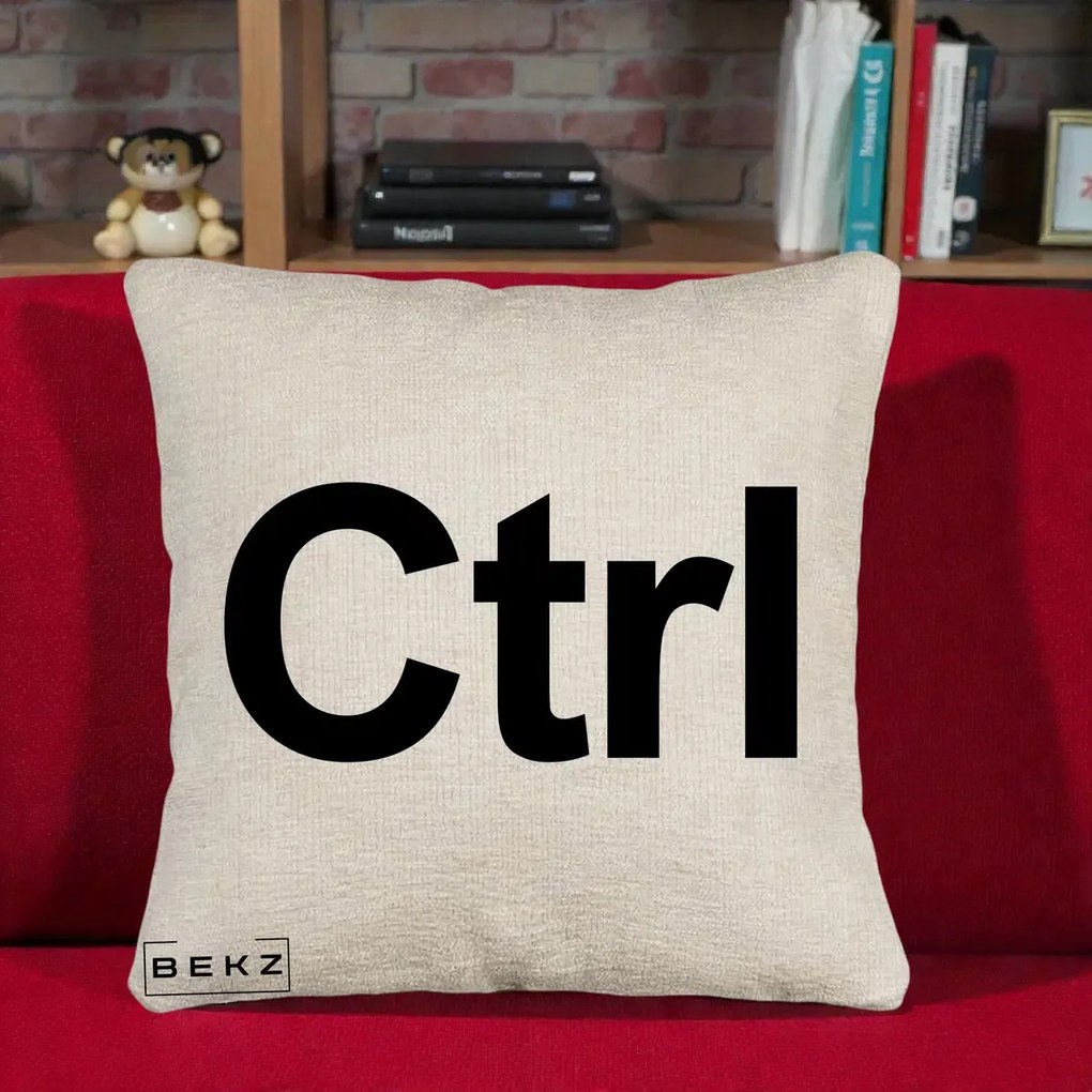 Perna Personalizata Tasta Ctrl Tipografie Bold, 40x40 cm, Bej Canapea, Husa Detasabila, Perna Inclusa, BEKZ®