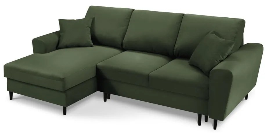 Colțar extensibil cu tapițerie reiată și șezlong pe partea stângă Micadoni Home Moghan, verde