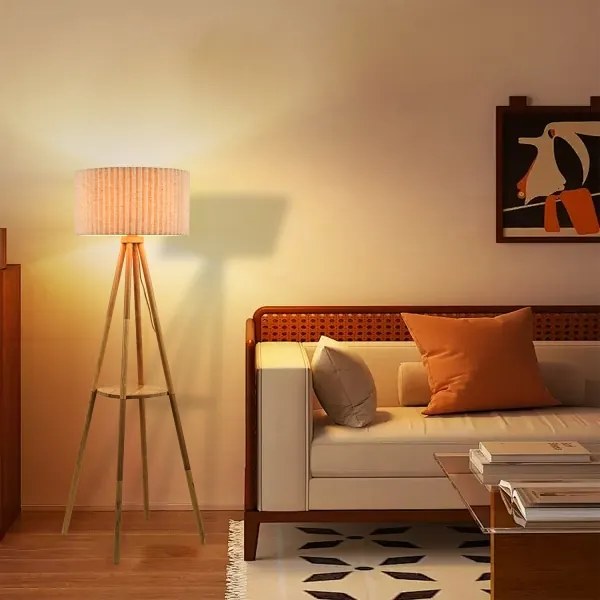 Brilagi - Lampă de podea NORDIC WAVE 1xE27/15W/230V lemn de cauciuc/in