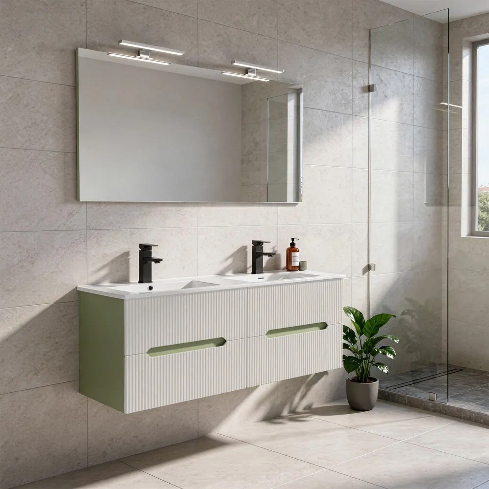 Trent Mobilier de baie 120 cm lavoar ceramic cu oglindă 60x120 cm verde deschis-alb