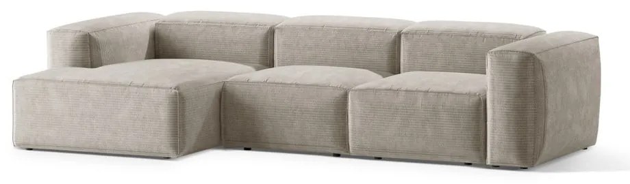 Colțar bej cu tapițerie din catifea reiată (cu colț pe partea stângă/cu șezlong) Bergamo – Cosmopolitan Design