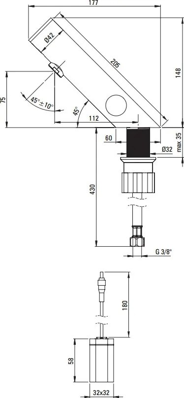 SENSE Baterie pentru Chiuvetă, Fără Contact Direct, cu Reglarea Temperaturii - 4xAA - BQR_F29R
