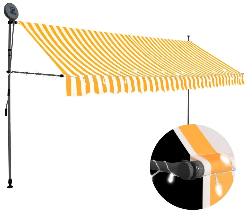 vidaXL Copertină retractabilă manual cu led, alb &amp; portocaliu, 350 cm