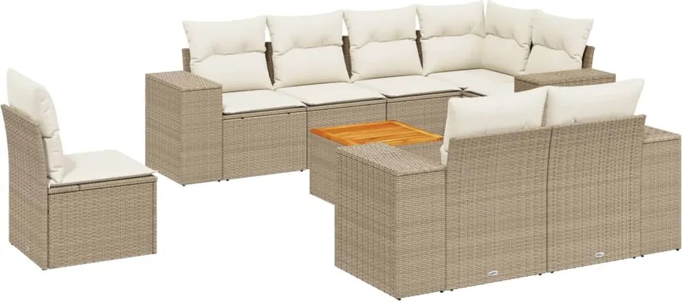 vidaXL Set canapele de grădină, 9 piese, cu perne, bej, poliratan