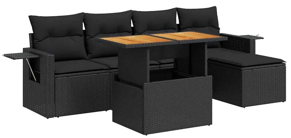 3327135 vidaXL Set mobilier de grădină cu perne, 6 piese, negru, poliratan