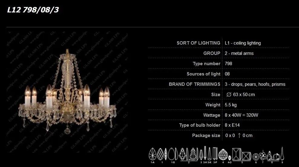 Lustra 8 brate cristal Bohemia L12 798/08/3