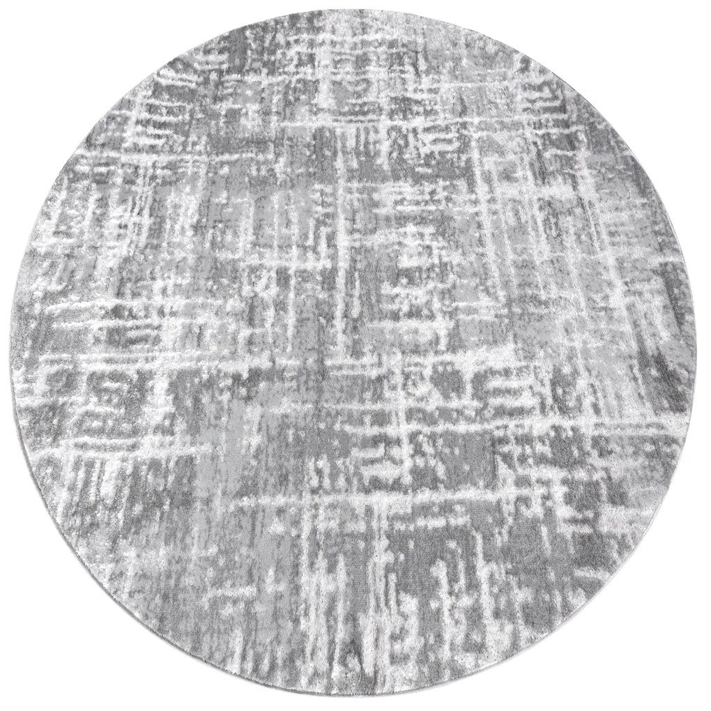 Covor MEFE modern Cerc 8722 Linii vintage - structural două niveluri de lână gri / alb