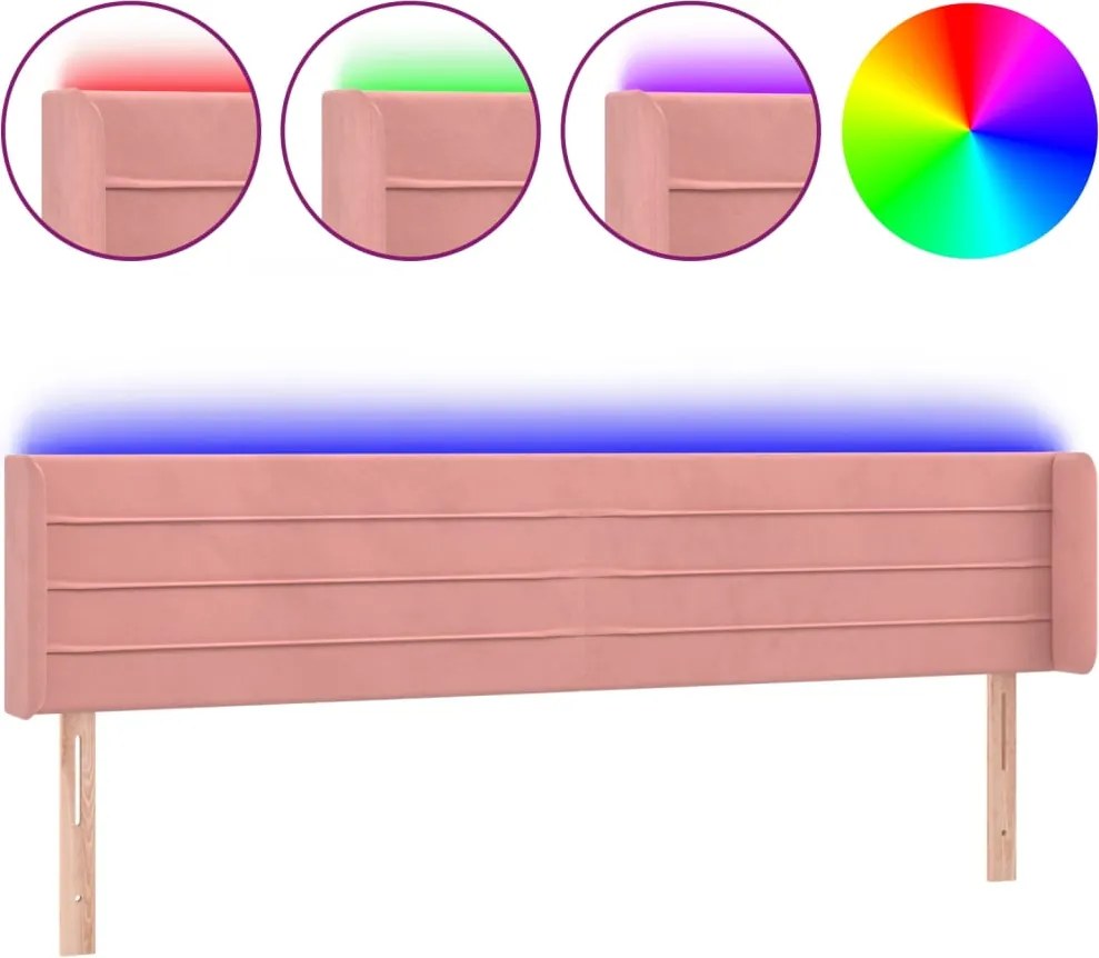 vidaXL Tăblie de pat cu LED, roz, 203x16x78/88 cm, catifea