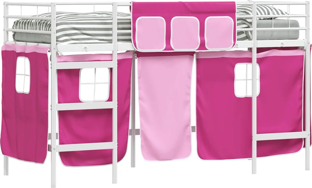 vidaXL Cadru de Pat Pe Două Niveluri pentru Copii cu Cortine