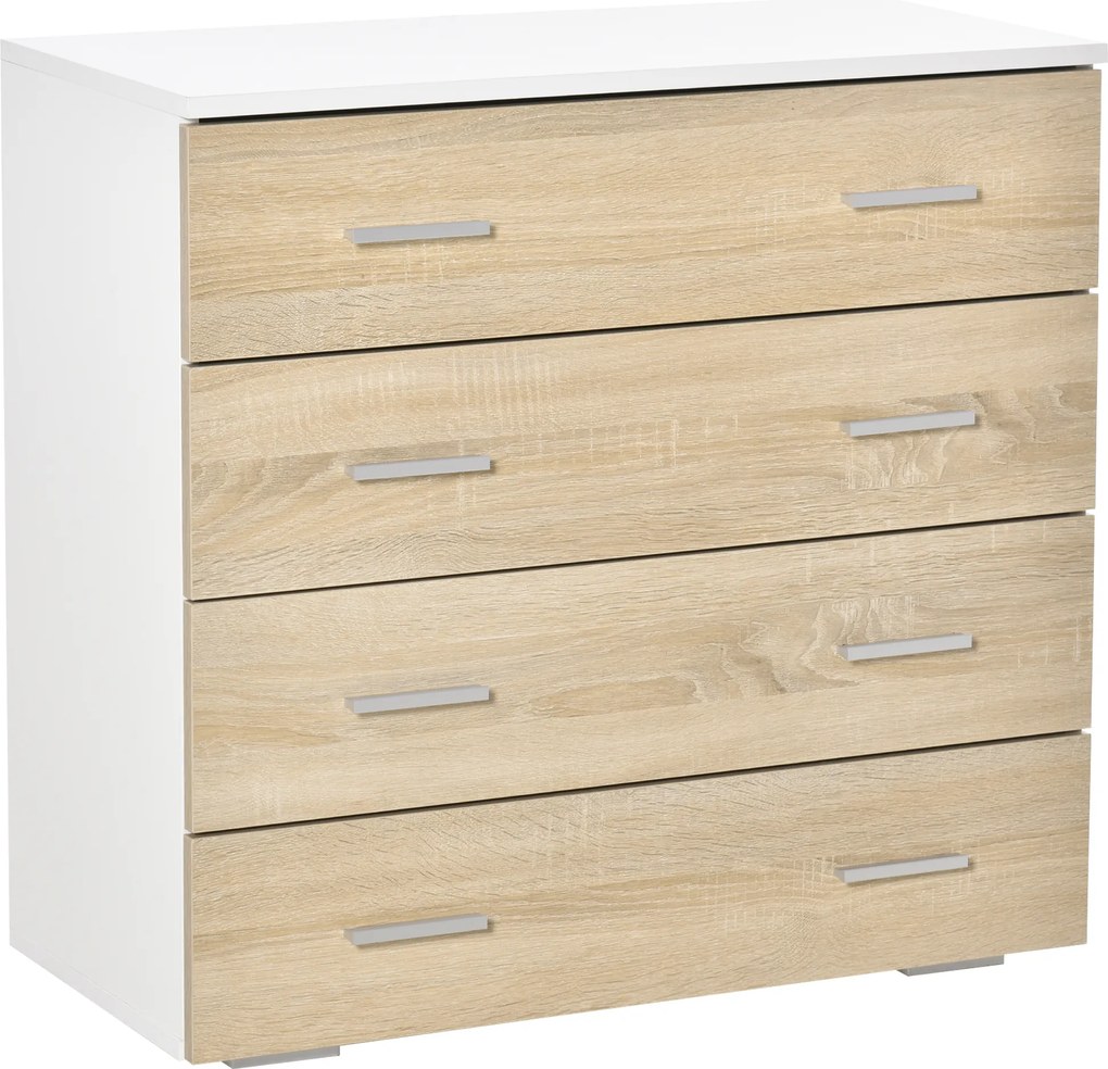 HOMCOM Comodă cu 4 Sertare, Mânere din Aluminiu și Structură din Lemn, 76x35x72cm, Alb și Stejar | Aosom Romania