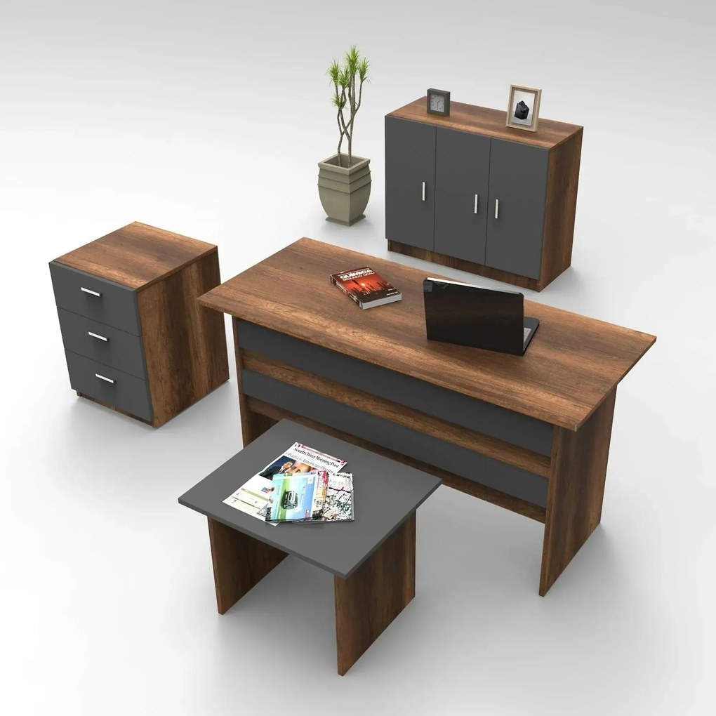 Set mobilier birou VO12 - BA, nuc/gri antracit, PAL melaminat