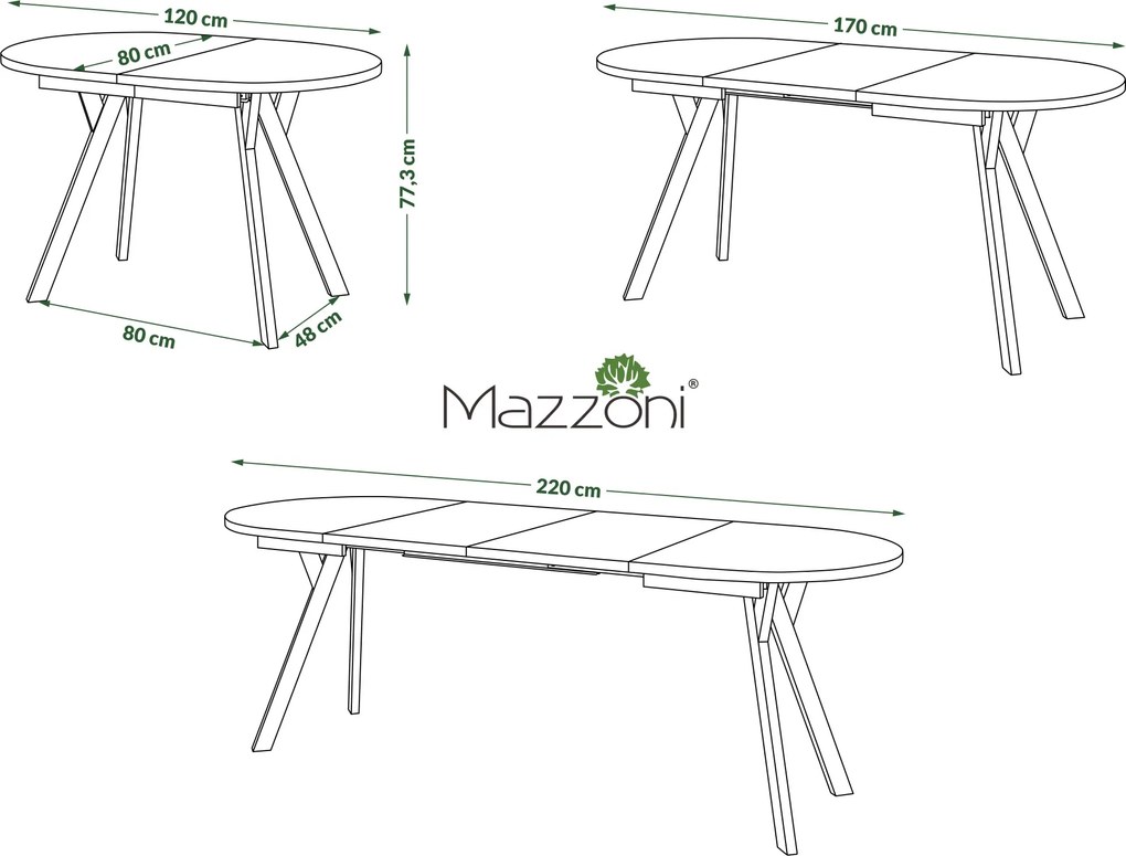 Mazzoni Masă ovală extensibilă ALMO Stejar Artisan / picioare cașmir