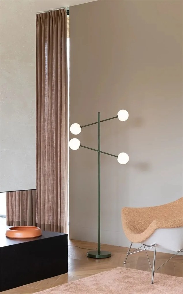 Lampadar cu 4 globuri sticla si metal verde Copenhagen