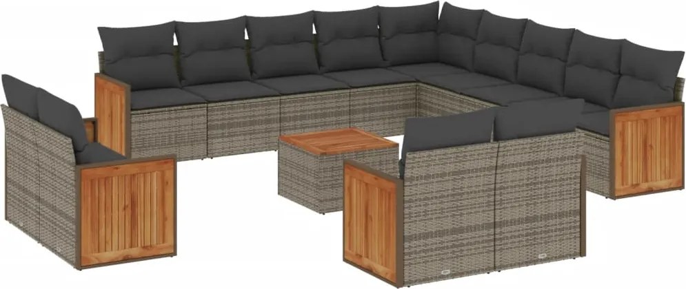 vidaXL Set mobilier de grădină cu perne, 14 piese, gri, poliratan