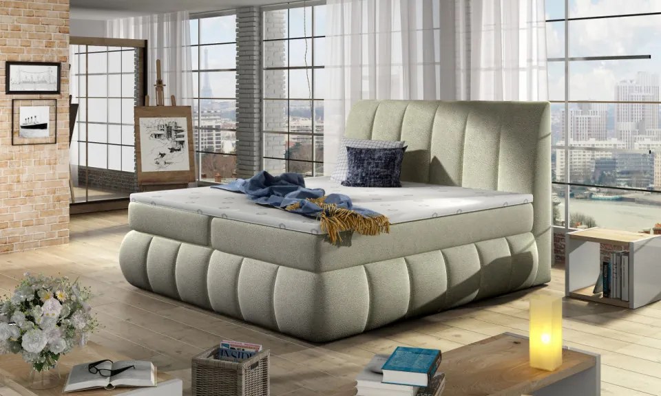 Pat boxspring, tapitat, 140X200 cm, Vincenzo 142, Eltap (Culoare: Gri deschis)