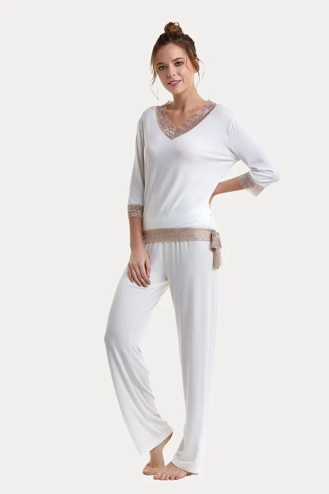 Pijamale femei ROZALIE din bambus XL Crem