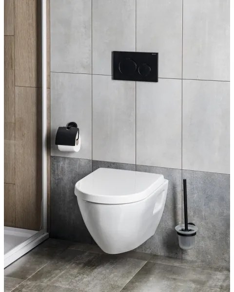 Aqualine - Perie WC SAMBA sticlă mată neagră, montare pe perete