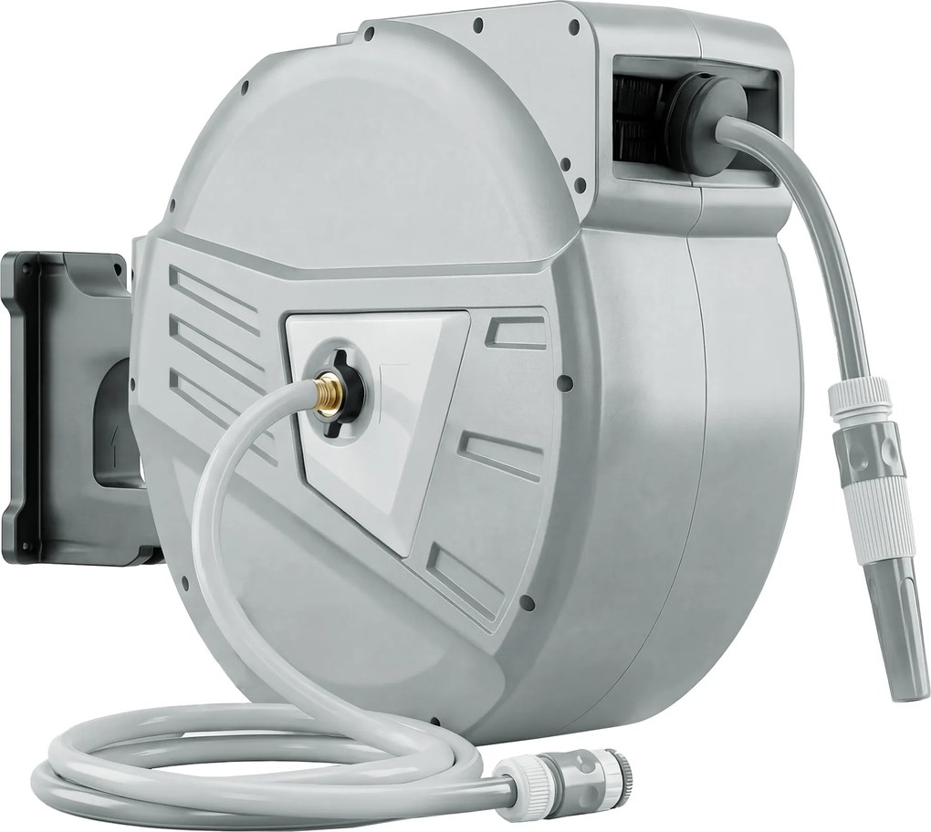 Outsunny Tambur furtun de perete 40+2 m x Ø 15mm, tambur pentru furtun de apă retractabil automat pivotant la 180°, Gri | Aosom Romania