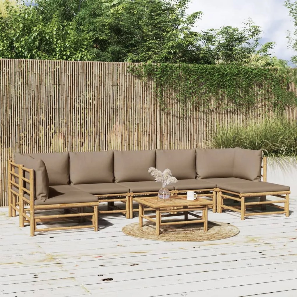 3155142 vidaXL Set mobilier de grădină cu perne gri taupe, 8 piese, bambus