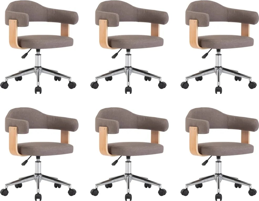 vidaXL Scaune pivotante masă, 6 buc., gri taupe, lemn curbat & textil