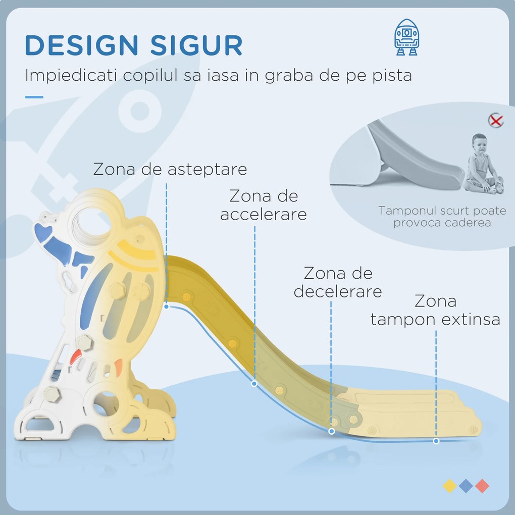 AYIAPLAY tobogan copii 1-3 ani pentru copii, din PE si PP, cu tema spatiala si trepte antiderapante, 157x46.5x80 cm | Aosom Romania