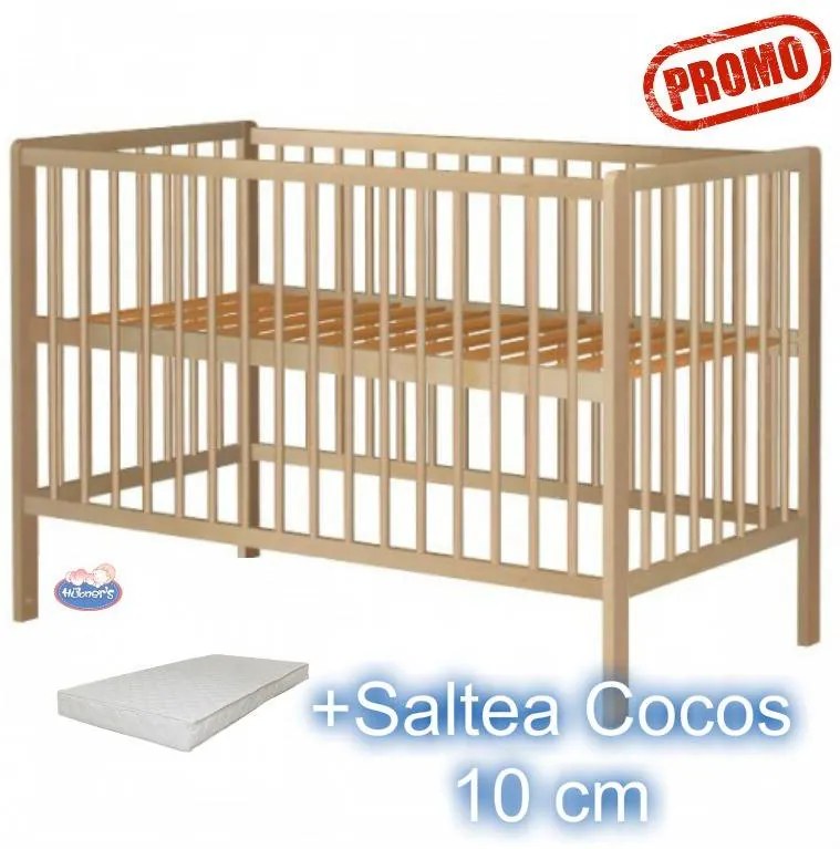 Patut din lemn fara sertar Dominic Natur +Saltea 10cm