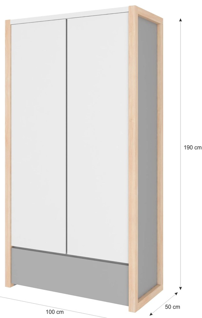 Dulap pentru copii Culoare Alb-Gri Neutru / Pin, PINETTE