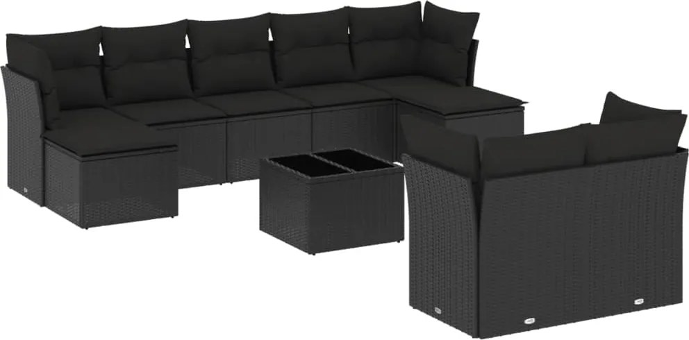vidaXL Set canapele de grădină cu perne, 10 piese, negru, poliratan