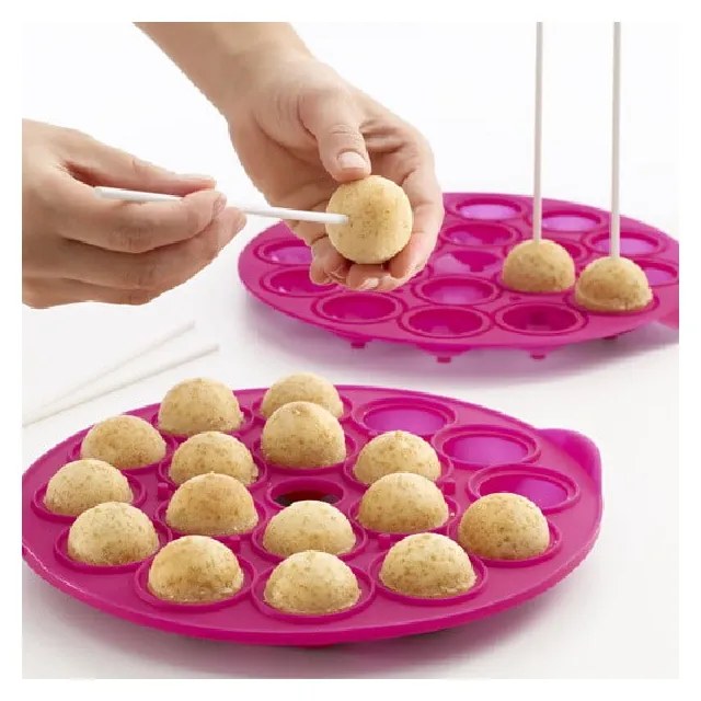 Formă din silicon pentru cake pops Lékué Pops, ⌀ 26,5 cm, roz