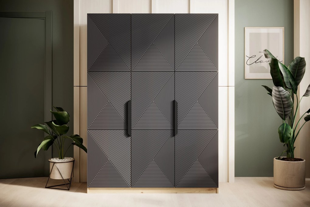 Dulap Asha 150 cm cu mânere metalice - artisan / rivier piatra mat / negru mânere