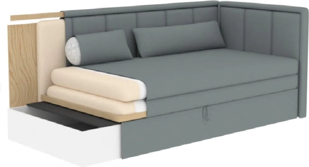 Canapea extensibila brat dreapta 3 locuri, ELTAP, Fulgeo, 214x82x77 cm, lemn/catifea din poliester, gri inchis