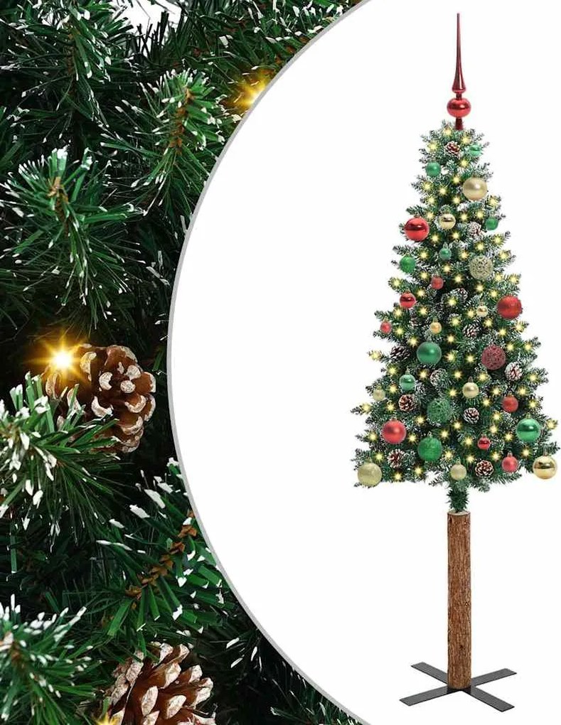 vidaXL Brad de Crăciun subțire Verde 150 cm PVC și lemn de PIN masiv