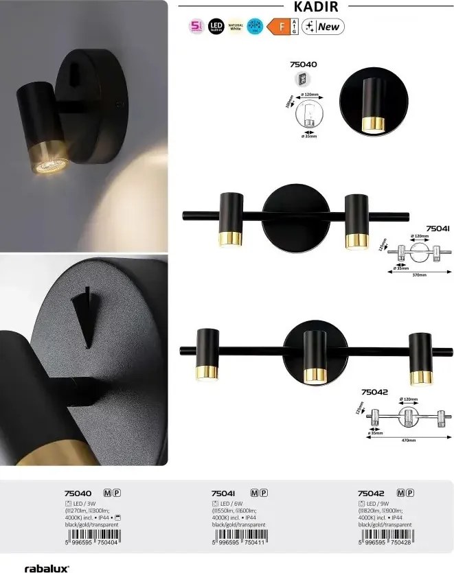 Aplica de perete pentru baie, Protectie IP44 Kadir 1L