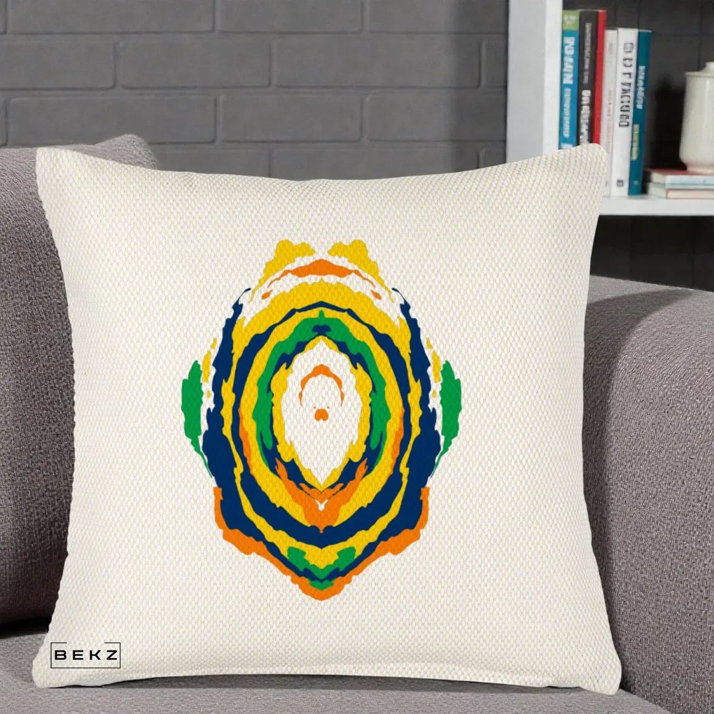 Perna Decorativa Oval Abstract Multicolor, 40x40 cm, Crem Reliefat, Husa Detasabila, Perna Inclusa, BEKZ®