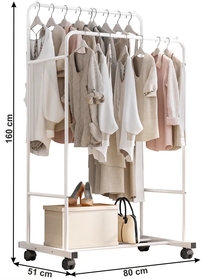 Cuier mobil cu 2 rafturi, alb, ILIANA