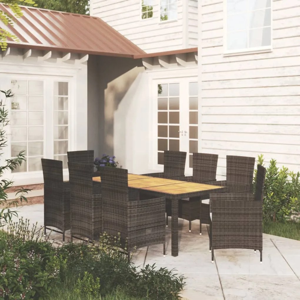 3094838 vidaXL Set mobilier de grădină cu perne, 9 piese, negru, poliratan