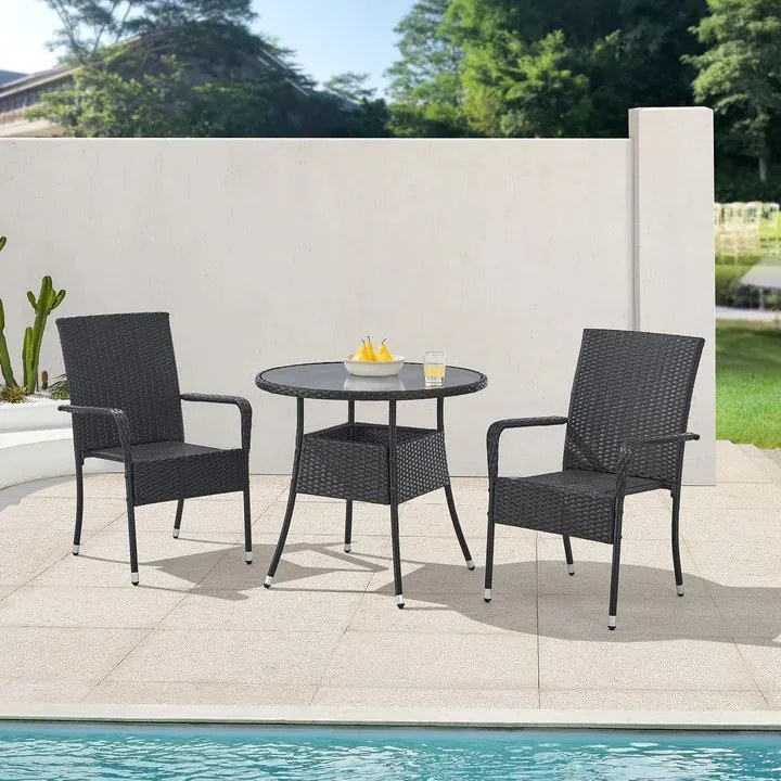 Juskys Masa rotunda Yoro Ø80 cm din ratan - negru