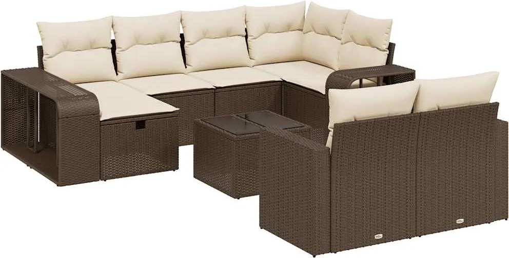 vidaXL Set canapele de grădină cu perne, 11 piese, maro, poliratan