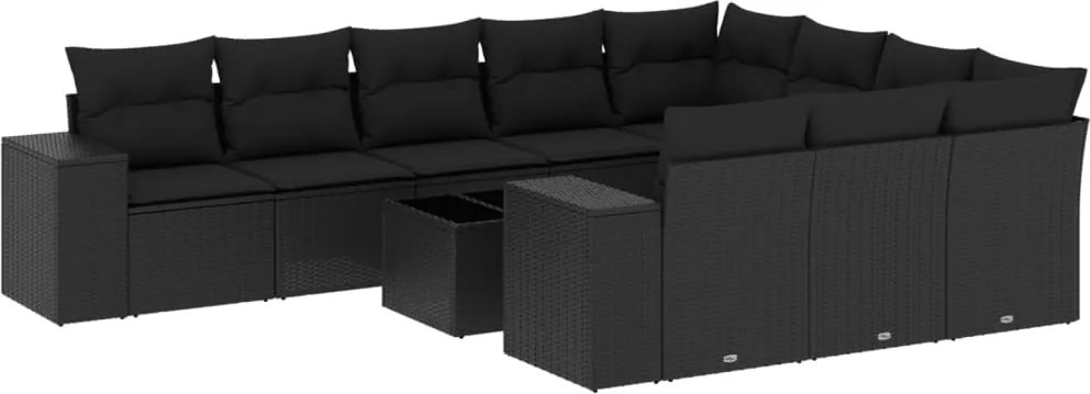 vidaXL Set canapele de grădină cu perne, 11 piese, negru, poliratan
