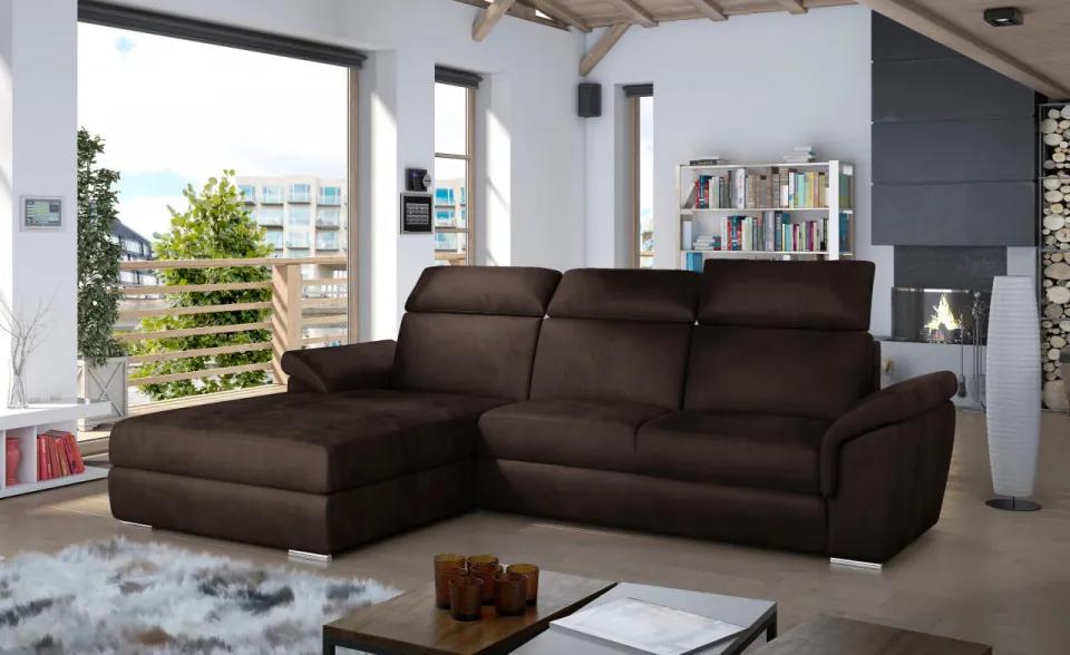 Canapea tapitata, extensibila, cu spatiu pentru depozitare, 272x100x216 cm, Trevisco L01, Eltap (Culoare: Cafeniu / Maro inchis)