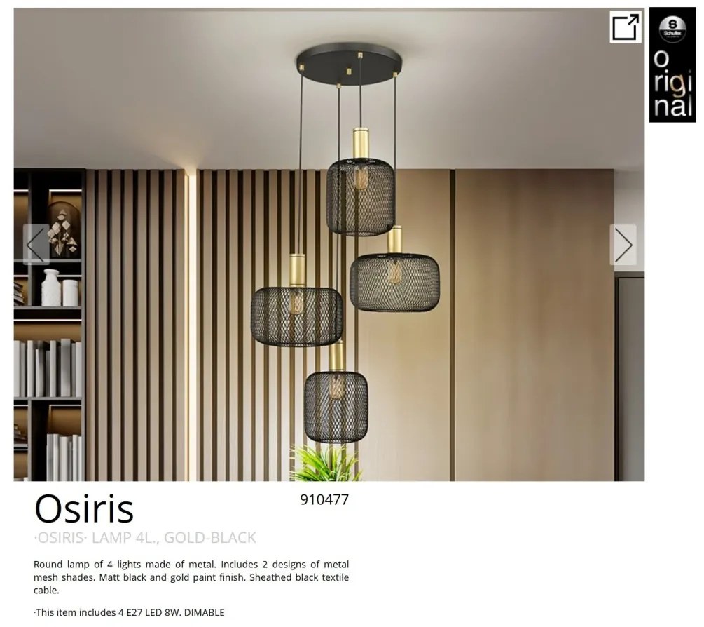 Lustra suspendata design decorativ modern Osiris 4 auriu/negru