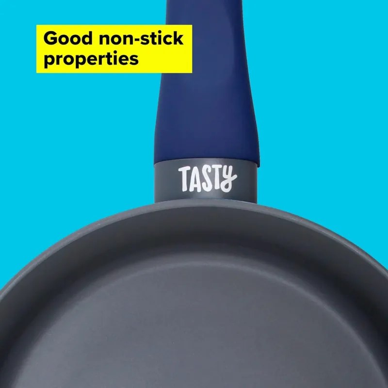 La mâna a doua: Cratita cu capac din sticla Tasty Everyday 678556, 18 cm, 1,8 l, Maner moale, Aluminiu, Acoperire antiaderenta, Albastru