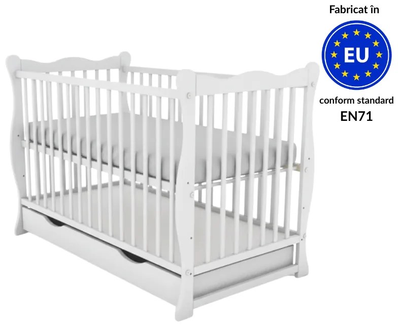 Patut din lemn masiv cu sertar si capac 120x60 cm Kidizi Isla alb,reglabil pe 3 nivele, certificat EN71