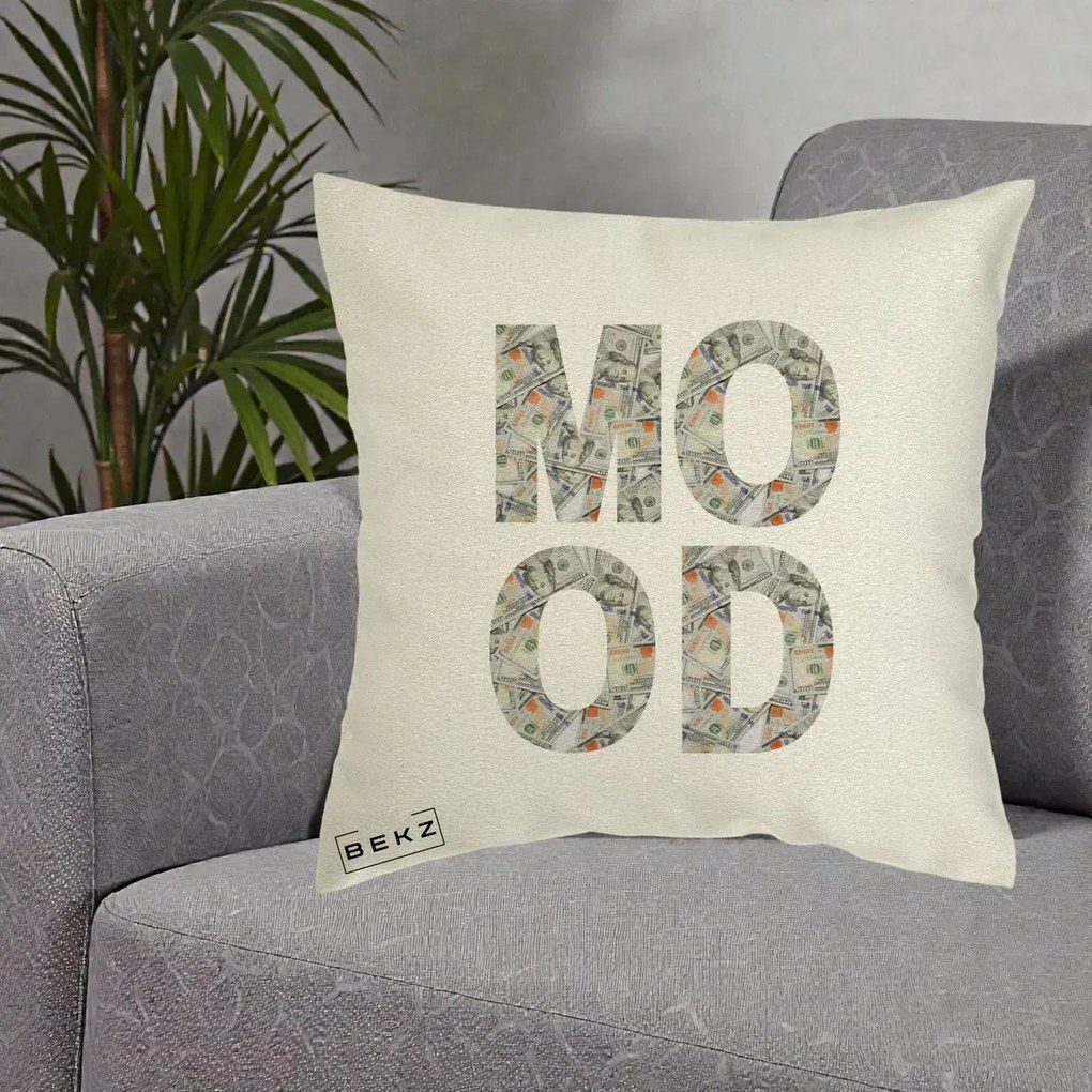 Perna Decorativa MOOD Money Grafic Urban, 40x40 cm, Ecru, Husa Detasabila, Perna Inclusa, BEKZ®