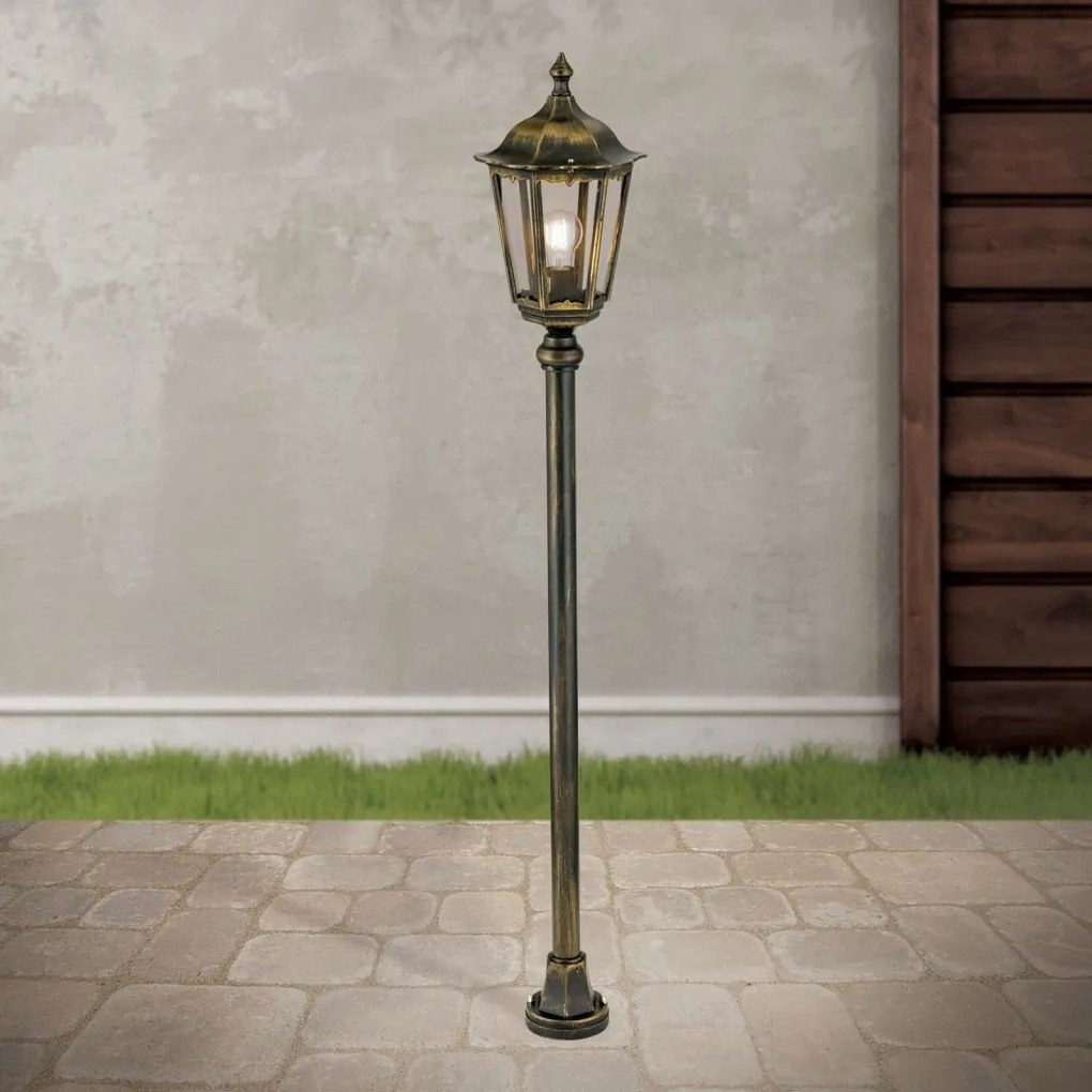 Stalp iluminat exterior stil clasic IP43 H140 Puchberg AL 11K/82576 schwarz-gold/rauch OR